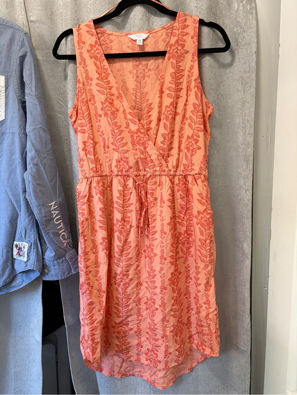 Time and Tru Coral Floral Surplice Midi Dress